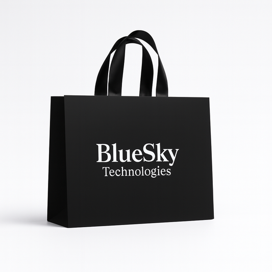 Luxury Black Promotional Tote Bag with Satin Handles – Custom Printed Gift Bag