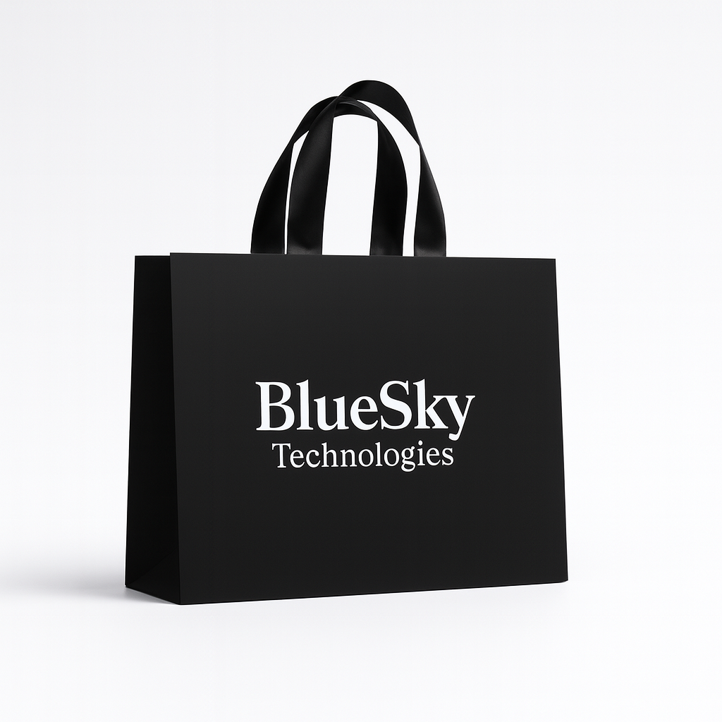 Luxury Black Promotional Tote Bag with Satin Handles – Custom Printed Gift Bag