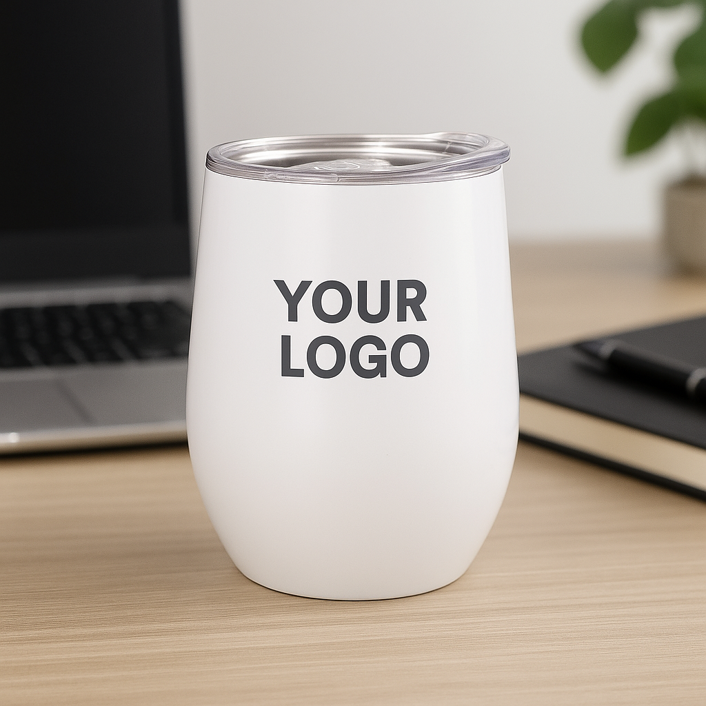 Branded stainless steel tumbler, promotional merchandise for corporate gifting and events