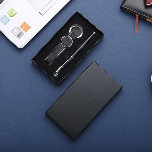 Elegant PU Keychain & Pen Set