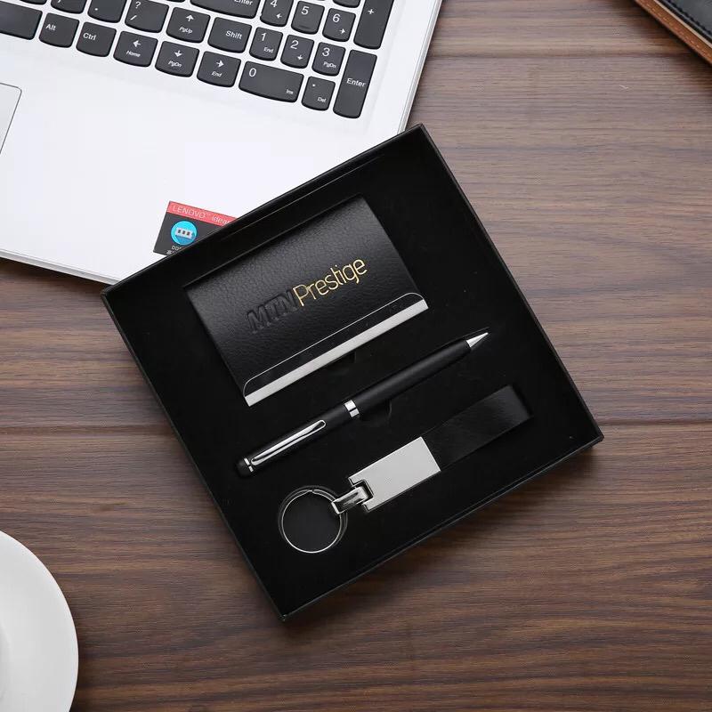 Premium PU Gift Set with Keychain, Namecard Holder & Pen