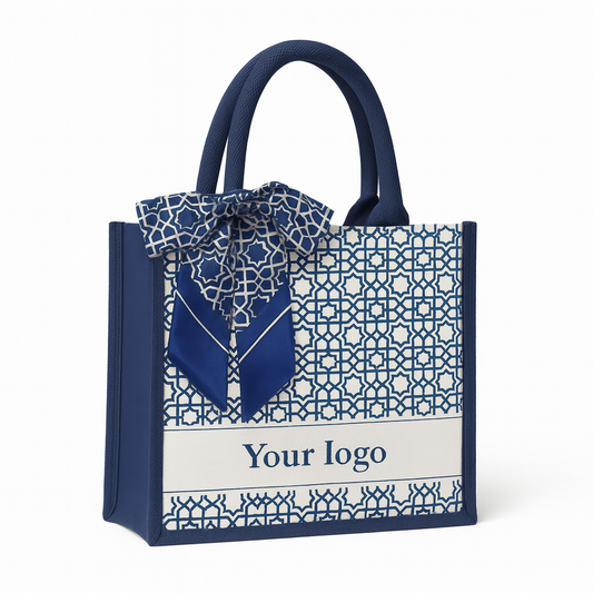 Luxury Customised Tote Bag with Geometric Design & Scarf Accent