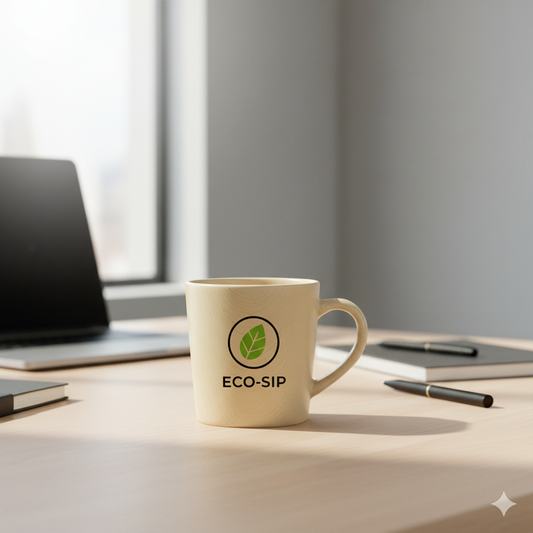 wheat straw branded coffee mug on desk