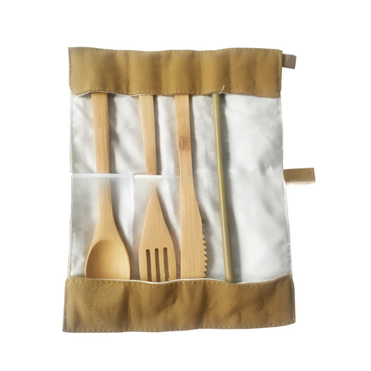 Cotton Canvas Bamboo Cutlery Pouch