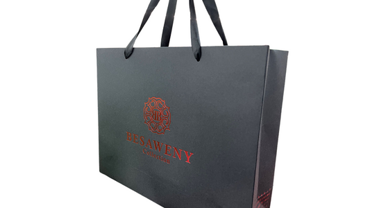 Black Cardstock Tote Bags with Gold Foil Logo