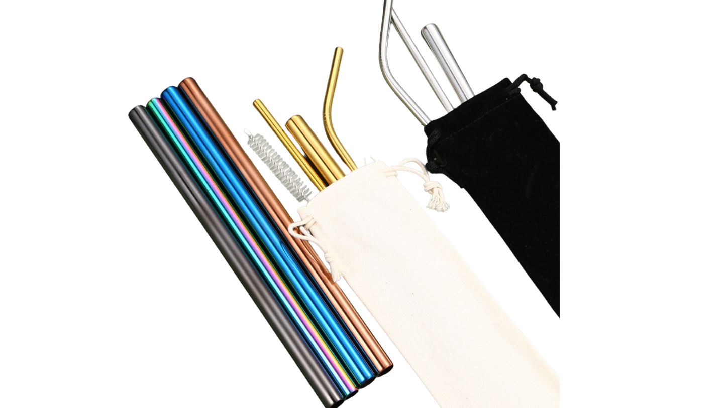 Colorful Reusable Straws with Travel Pouch