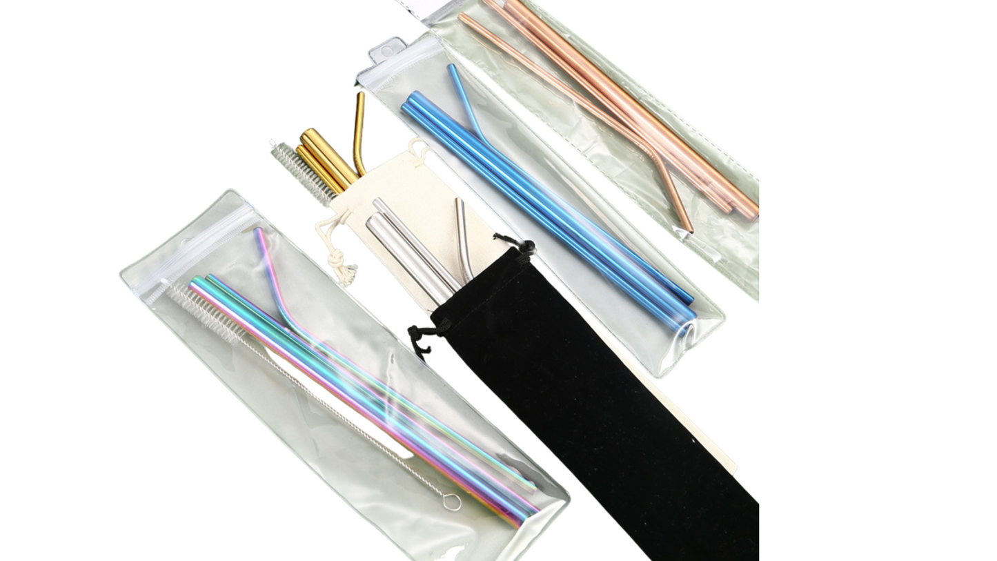 Colorful Reusable Straws with Travel Pouch