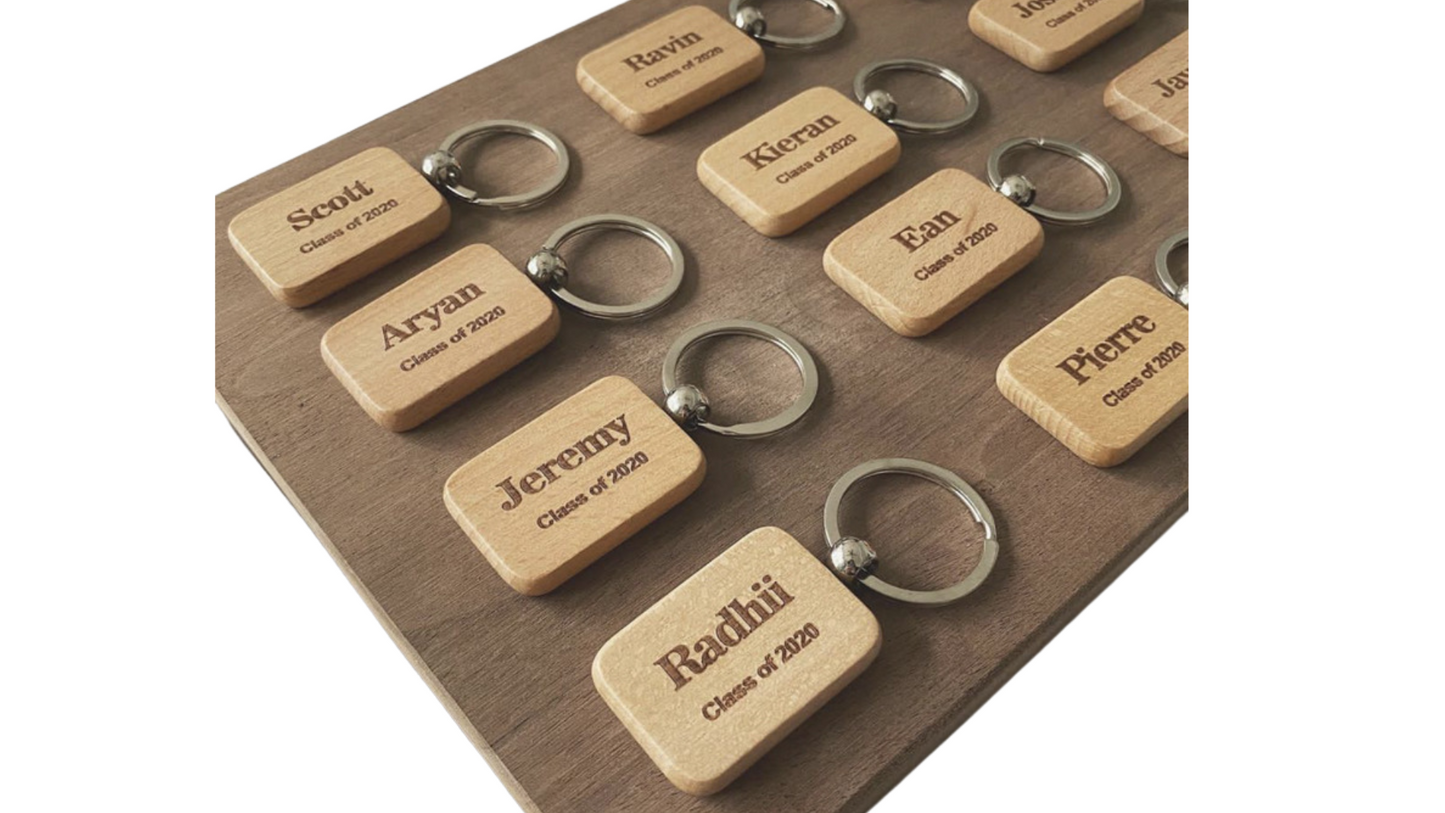 Wooden Keychain for Wedding Favors, Graduation Keepsakes