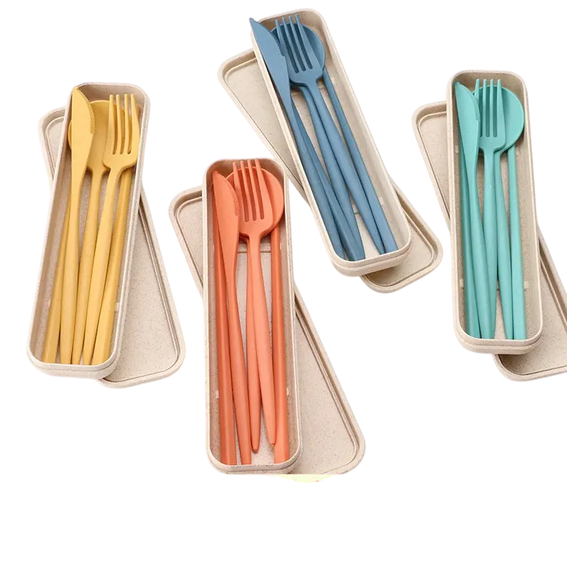 4-in-1 Wheat Cutlery Set | Eco-Friendly Portable Utensil Set with Straw