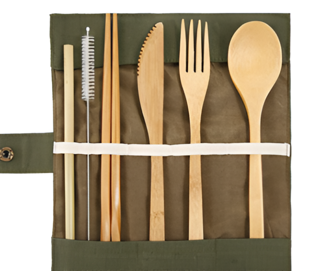 Cotton Canvas Bamboo Cutlery Pouch