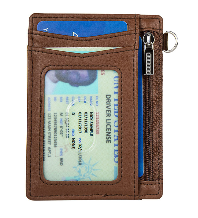 Genuine Leather Zipper Cardholder with Gift Box