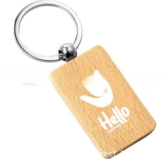 Rounded Rectangle Wooden Keychain - with Custom Logo Printing