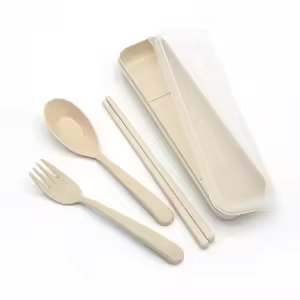 3 in 1 Wheat Cutlery Set – Custom Eco-Friendly Reusable Utensils for Corporate Gifting