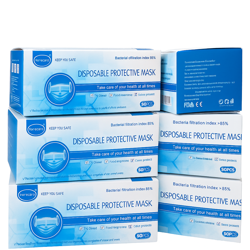 3 Ply Face Mask – CE Certified Disposable Face Mask with Elastic Ear Loops