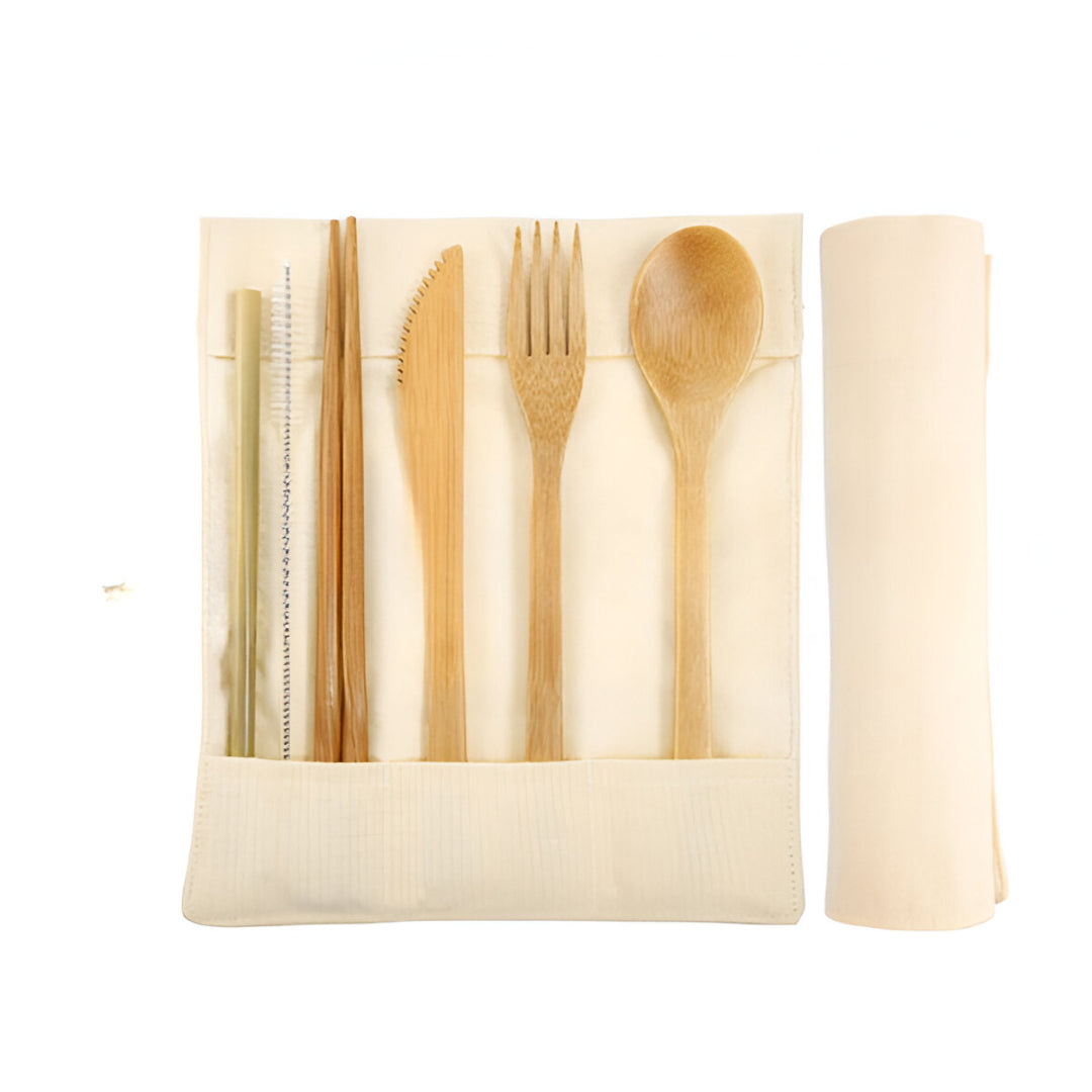 Cotton Canvas Bamboo Cutlery Pouch