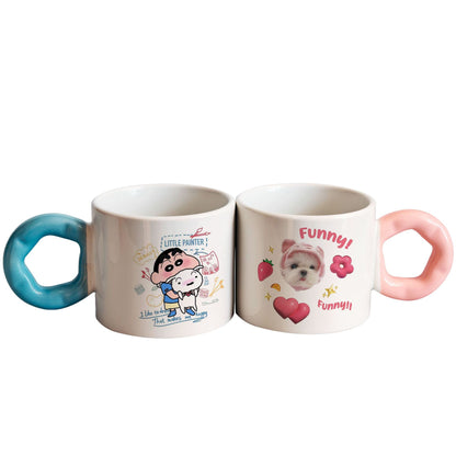 Cute Floral Handle Ceramic Mug