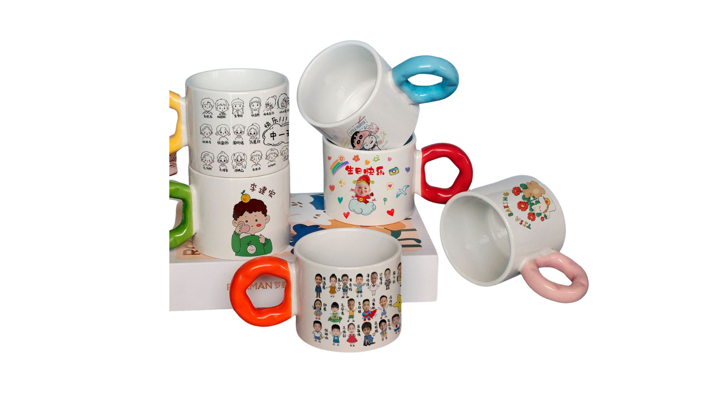 Cute Floral Handle Ceramic Mug