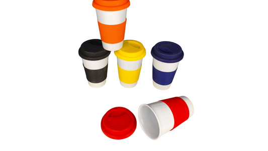 Ceramic Cup with Silicone Lid and Insulating Sleeve