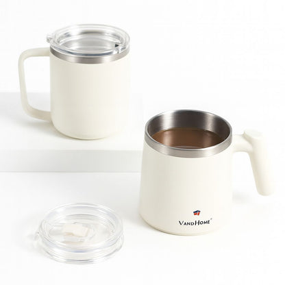 50ml custom insulated coffee mug with handle and transparent spill resistant lid – white